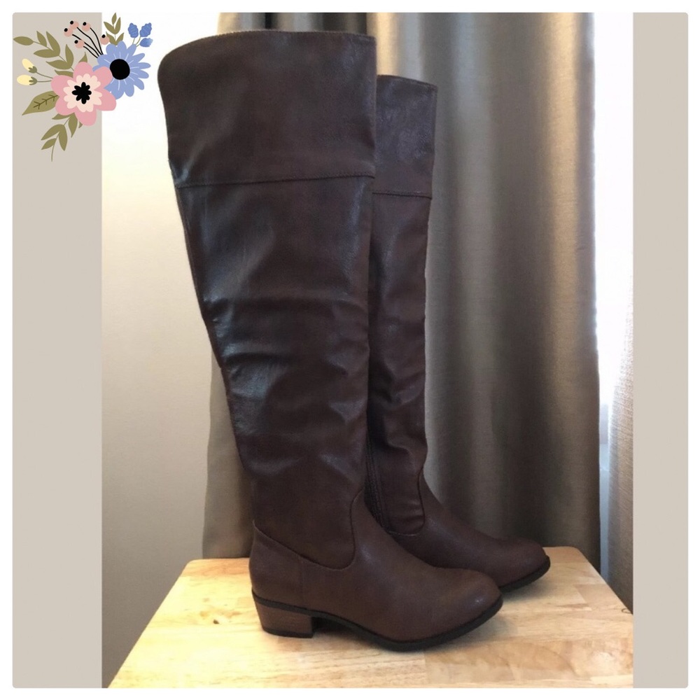 Just Fab Scoutt Brown Knee High Boots, Size 6.5